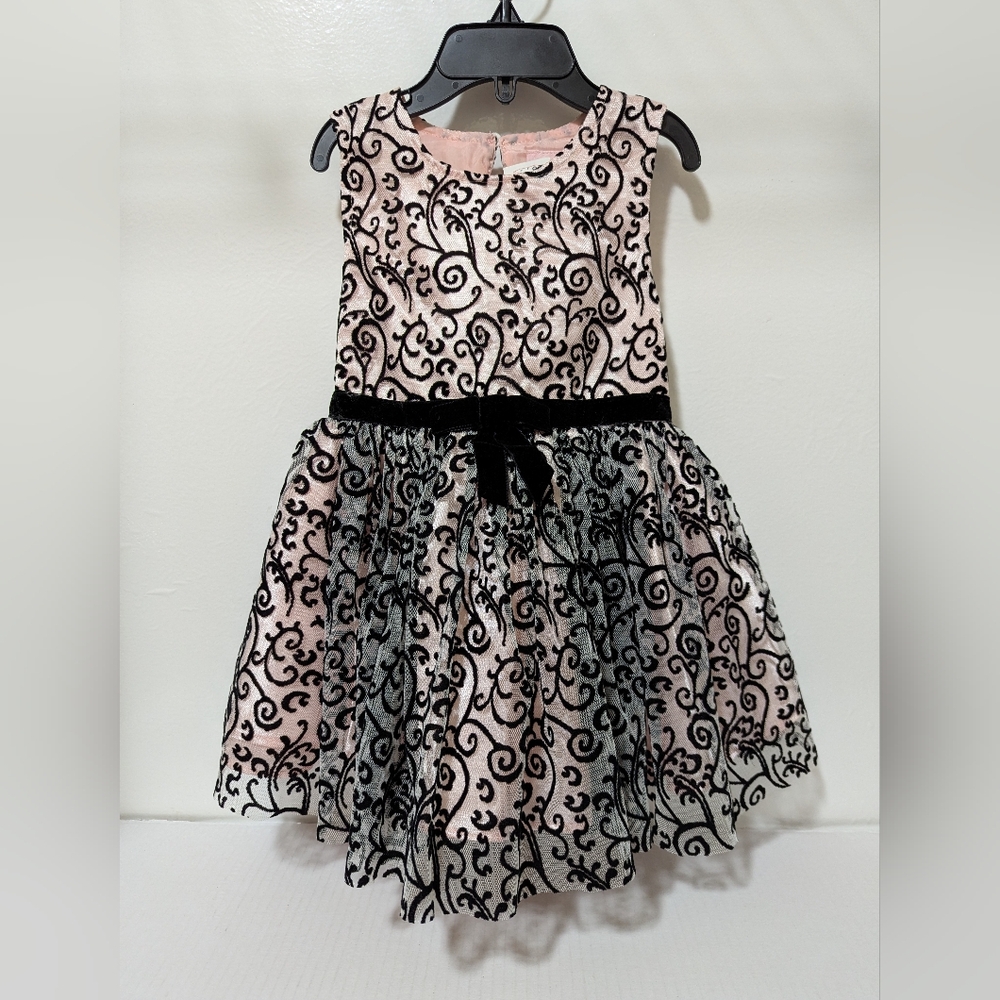 SZ 24 Mo Little Lass Toddler Girls Light Pink Black Velvet Applique Dress